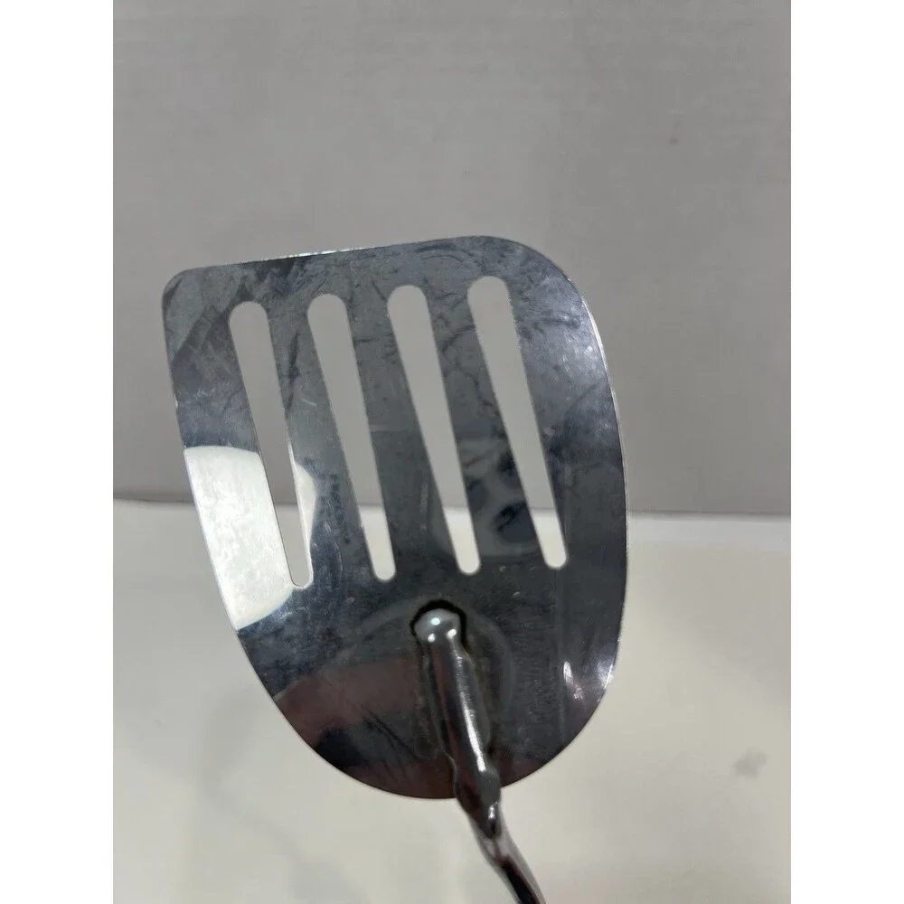EKCO Spatula Slotted Angled  Chromium Plated Black Corncob Handle 13” Melt Marks